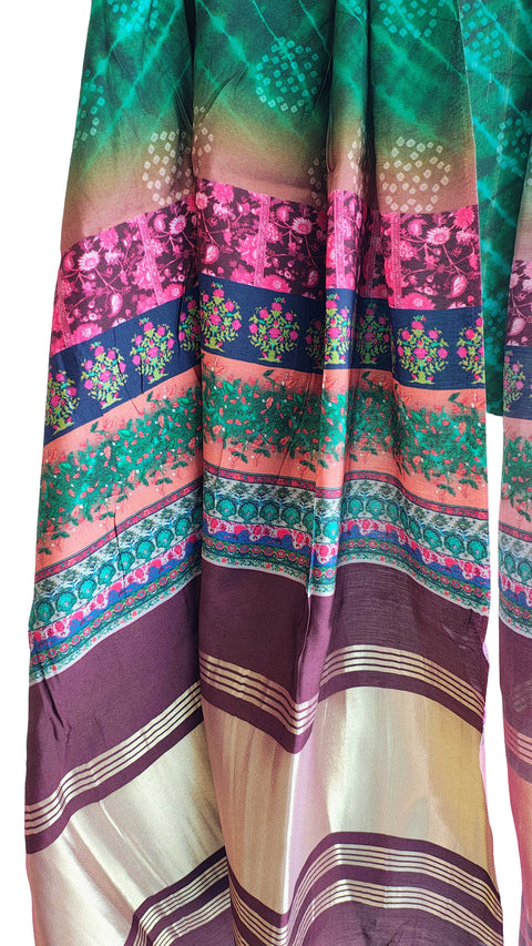 India Scarves Semi Gaji Silk Bandhani Dupatta(Green)