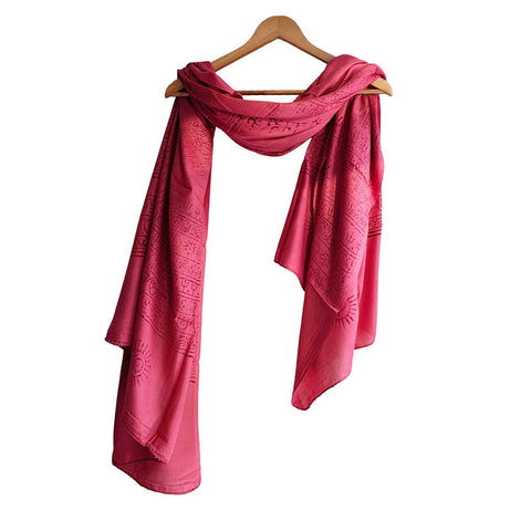 India Scarf Rayon Sarong with Hand-Printed Om Motifs( Dark Pink )