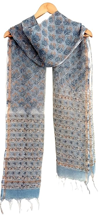 India Scarves Bagru Hand Block Floral kota Doria silk cotton Dupatta