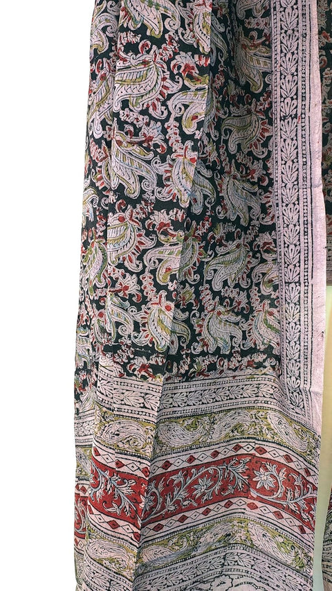 Hand Block Printed Kalamkari Stole - Traditional Indian Floral Scarves (73x194 cm)