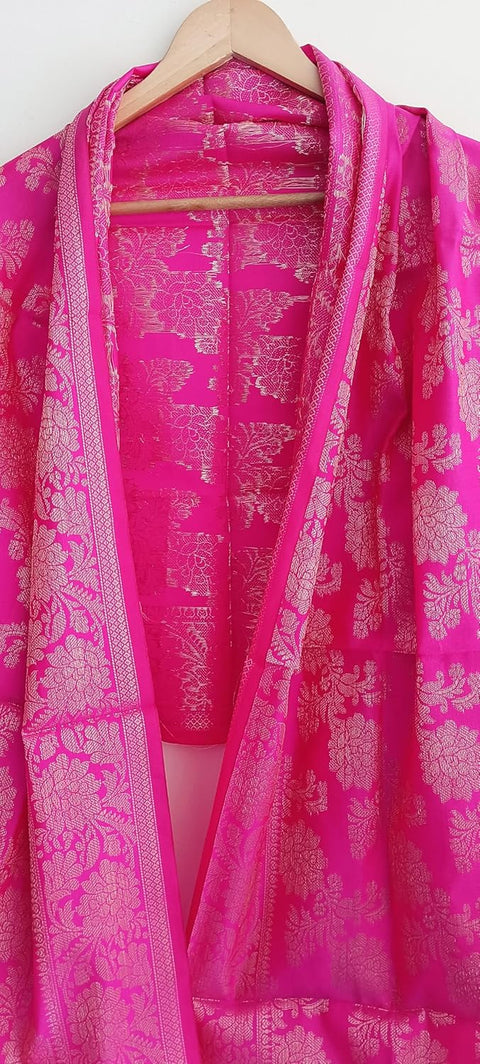 The Women's Art Silk Woven Banarasi Jacquard Dupatta(Dark Pink)