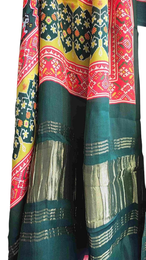 Printed Modal Silk Patola Print Dupatta, Traditional Indian Scarf with Geometric Motifs, Digital Print Design
