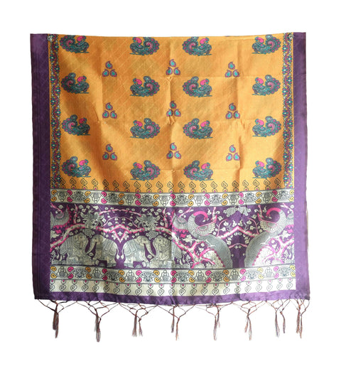 Assam Traditional Dupatta with Multicolor Multi moti Motif | Ethnic Printed Cotton Dupatta with Tassels