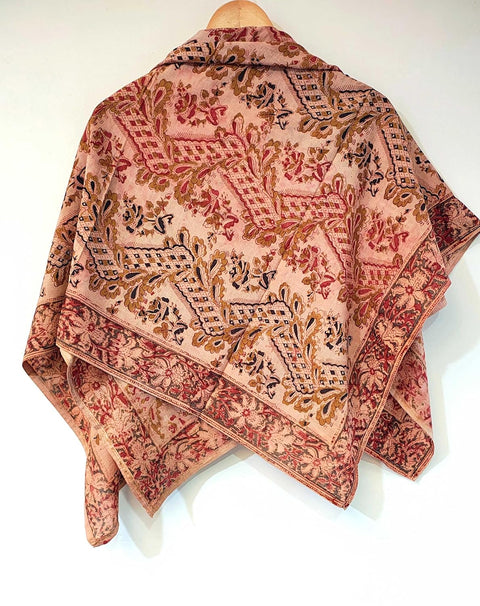 Hand Block Printed Kalamkari Stole - Floral Scarves with Traditional Indian look(100X100 cm)