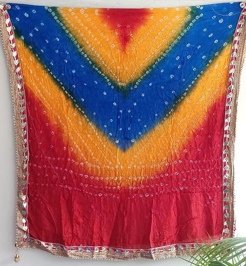 Women's Embellished Yellow, Blue and Yellow colour Dupatta: A Touch of Silk & Shimmer Bandhani Work Size 190X98X3