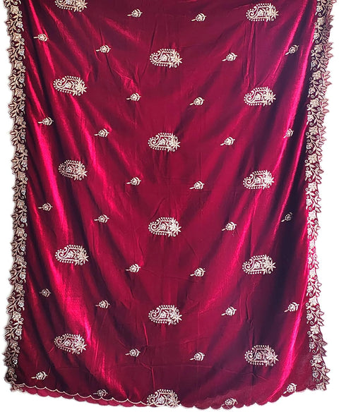 Velvet Dupatta for Women with Gold Zari Embroidery | Dupatta with Scalloped Border