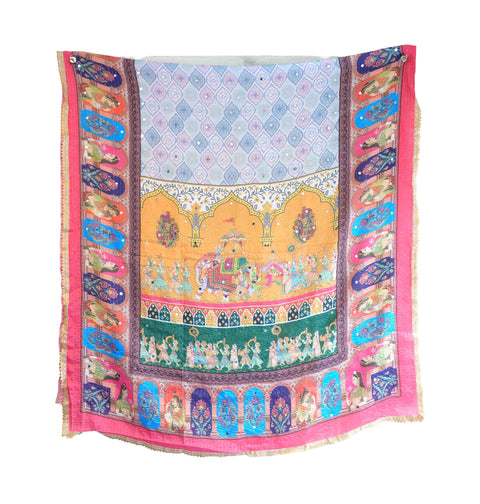 Chinon Pakistani Mirror Work Dupatta, Traditional Embellished Dupatta with Decorative Detailing