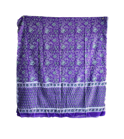 Hand Block Printed Bagru Dupatta in Pure Cotton Malmal(Purple And Green Color)