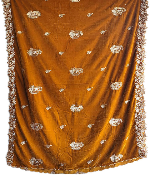 Velvet Dupatta for Women with Gold Zari Embroidery | Dupatta with Scalloped Border