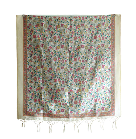 Assam Silk Traditional Dupatta with Multicolor Multi moti Motif | Ethnic Printed Cotton Dupatta with Tassels