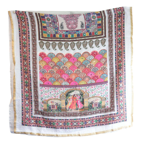 Chinon Pakistani Mirror Work Dupatta, Traditional Embellished Dupatta with Decorative Detailing