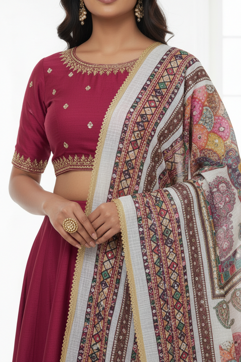Chinon Pakistani Mirror Work Dupatta, Traditional Embellished Dupatta with Decorative Detailing