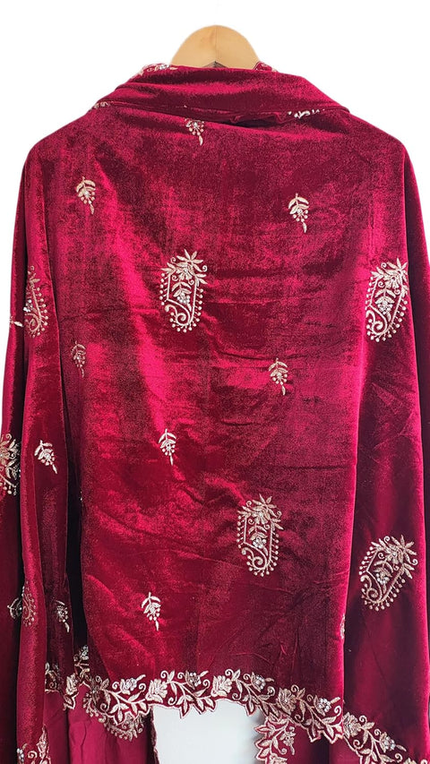 Velvet Dupatta for Women with Gold Zari Embroidery | Dupatta with Scalloped Border