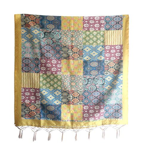 Assam Traditional Dupatta with Multicolor Multi moti Motif | Ethnic Printed Cotton Dupatta with Tassels