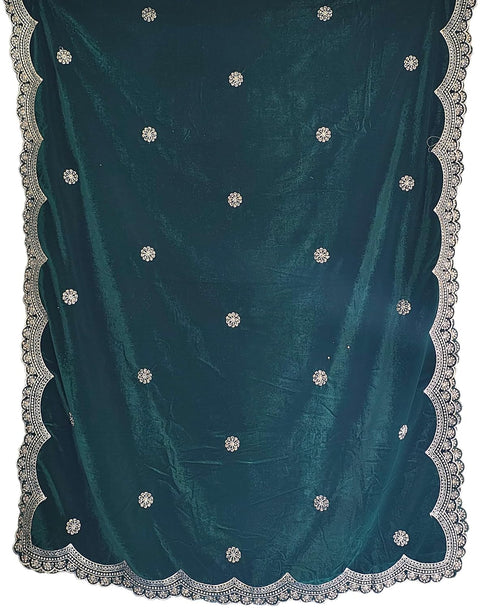Luxury Micro-Velvet Embroidered Dupatta for Women | Heavy Scalloped Cutwork Border with Butti Work