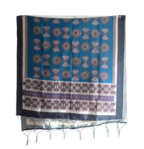 Assam Silk Traditional Dupatta with Multicolor Multi moti Motif | Ethnic Printed Cotton Dupatta with Tassels