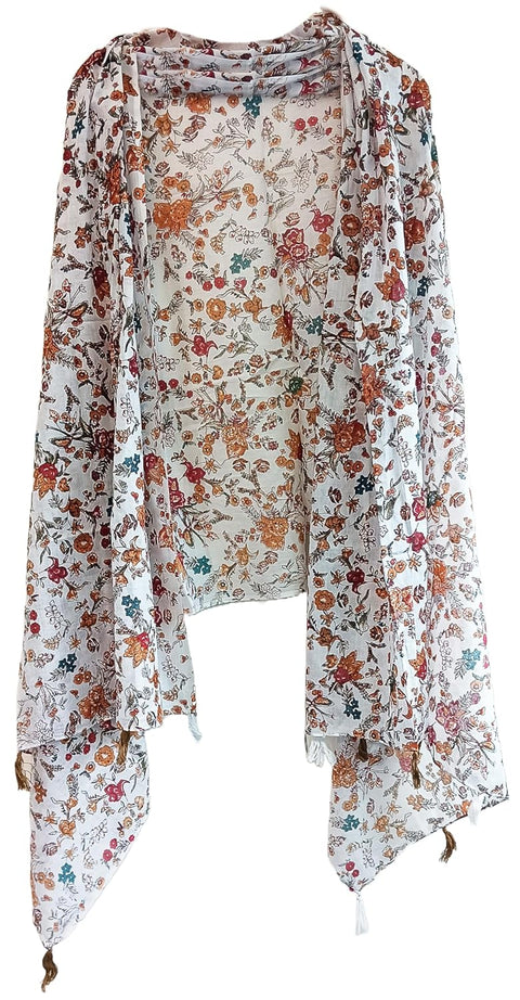 Lightweight Breathable Pure Cotton Stole Scarf for Summer, Size2,25 Mtr(White And Yellow Colour)