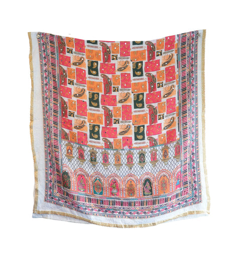 Chinon Pakistani Mirror Work Dupatta, Traditional Embellished Dupatta with Decorative Detailing