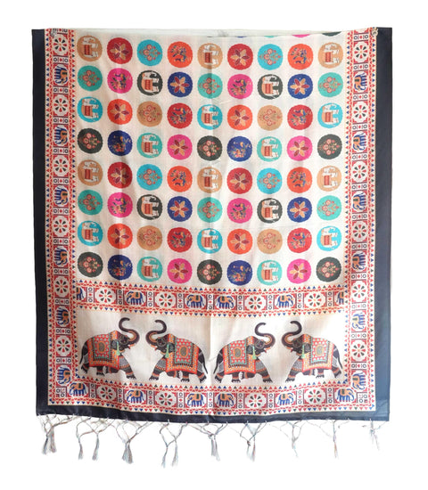 Assam Silk Traditional Dupatta with Multicolor Multi moti Motif | Ethnic Printed Cotton Dupatta with Tassels