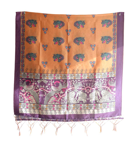 Assam Silk Traditional Dupatta with Multicolor Multi moti Motif | Ethnic Printed Cotton Dupatta with Tassels