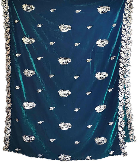 Velvet Dupatta for Women with Gold Zari Embroidery | Dupatta with Scalloped Border