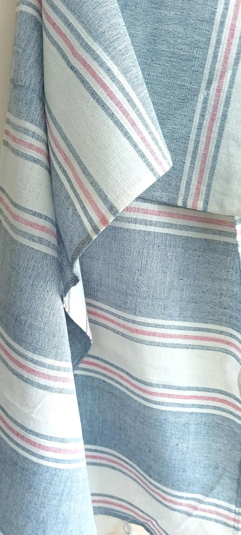 Blue Off White Pure Linen Soft Stole Size 55 X 190 Cm