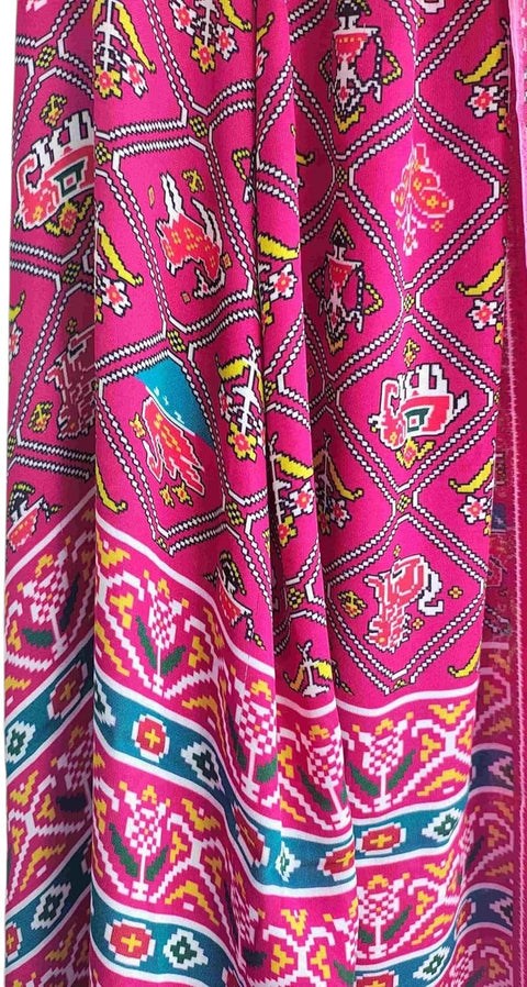 Printed Modal Silk Patola Print Dupatta, Traditional Indian Scarf with Geometric Motifs, Digital Print Design