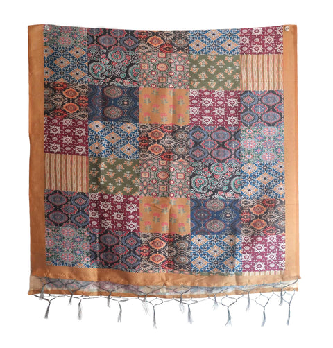 Assam Silk Traditional Dupatta with Multicolor Multi moti Motif | Ethnic Printed Cotton Dupatta with Tassels
