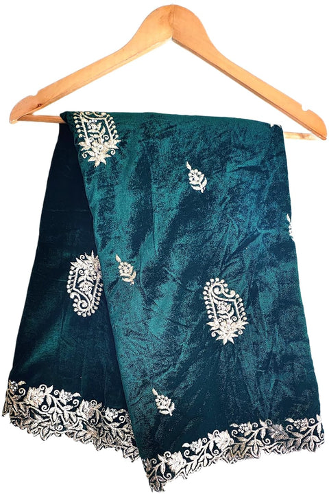Velvet Dupatta for Women with Gold Zari Embroidery | Dupatta with Scalloped Border