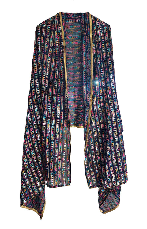 Handcrafted Mirror Work Embroidered Dupatta, Red, Cotton, Traditional Tribal Design, Ethnic Style