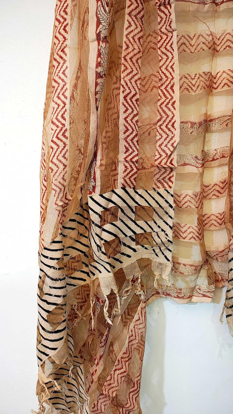 Kalamkari silk floral Stole (Light orange)