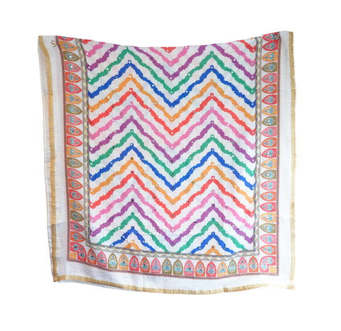 Chinon Pakistani Mirror Work Dupatta, Traditional Embellished Dupatta with Decorative Detailing