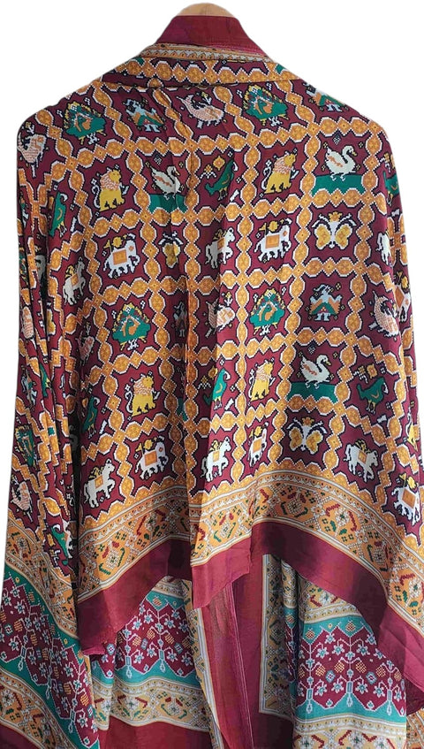 Printed Modal Silk Patola Print Dupatta, Traditional Indian Scarf with Geometric Motifs, Digital Print Design