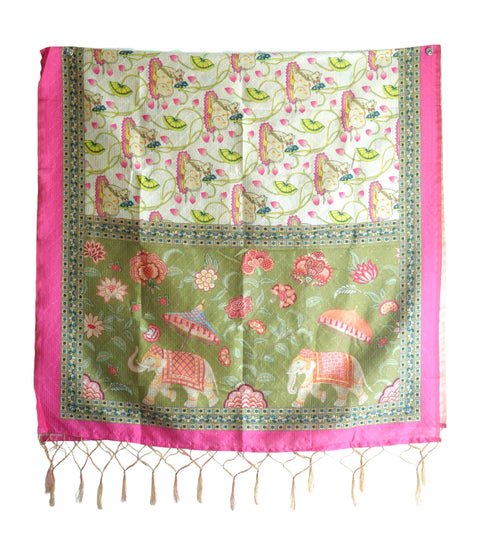 Assam Traditional Dupatta with Multicolor Multi moti Motif | Ethnic Printed Cotton Dupatta with Tassels