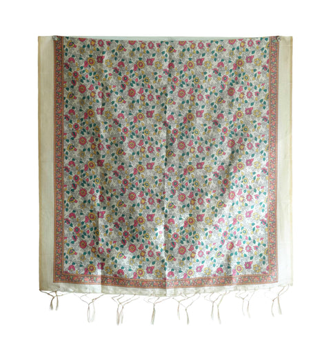 Assam Silk Traditional Dupatta with Multicolor Multi moti Motif | Ethnic Printed Cotton Dupatta with Tassels