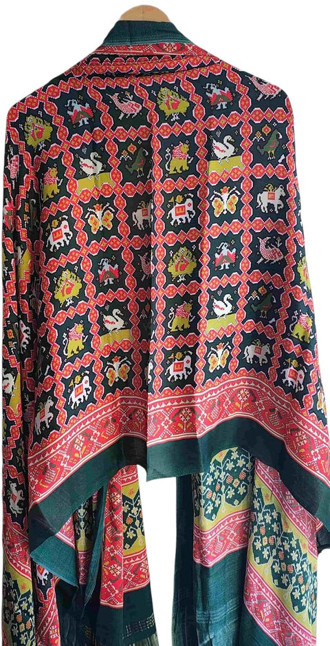 Printed Modal Silk Patola Print Dupatta, Traditional Indian Scarf with Geometric Motifs, Digital Print Design