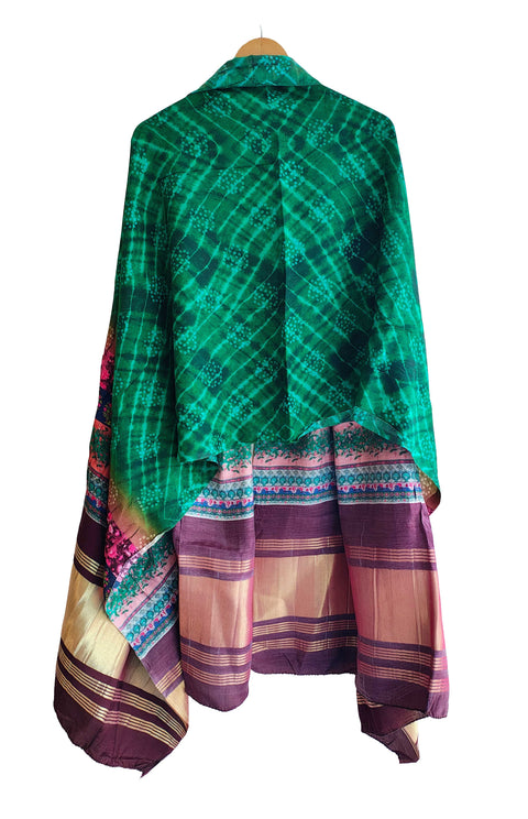 India Scarves Semi Gaji Silk Bandhani Dupatta(Green)