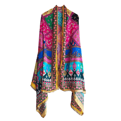 Pakistani Digital Printed Chinnon Multicoloured Dupatta With Heavy Mirror Work
