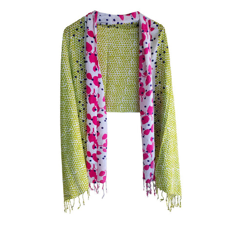 Women's Reversible Silk Viscose Summer Stole, with Fringe Tassels, 185 x 75 cm