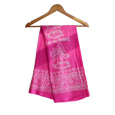 India Scarf Rayon Sarong with Hand-Printed Shiv ji Motifs( Pink )
