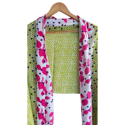 Women's Reversible Silk Viscose Summer Stole, with Fringe Tassels, 185 x 75 cm