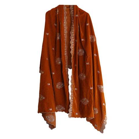 India Scarves Designer Velvet Dupatta,Embroidery, Traditional Wedding Floral Pattern, 240 x 110 cm