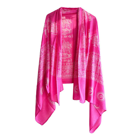 India Scarf Rayon Sarong with Hand-Printed Shiv ji Motifs( Pink )