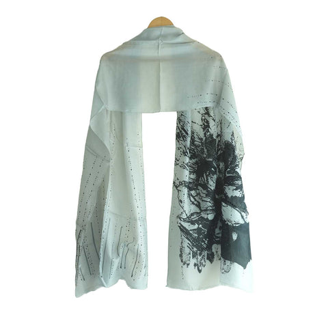 India Scarves Silk Stole, Prints Multi Color, 51 cm Width x 65 cm Length, Lightweight ( White And Black )