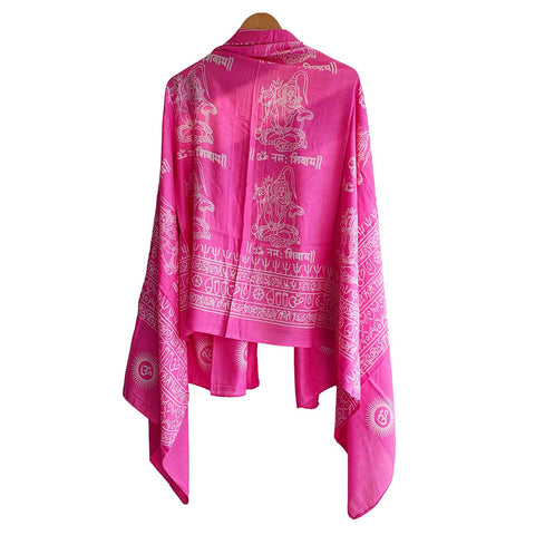India Scarf Rayon Sarong with Hand-Printed Shiv ji Motifs( Pink )