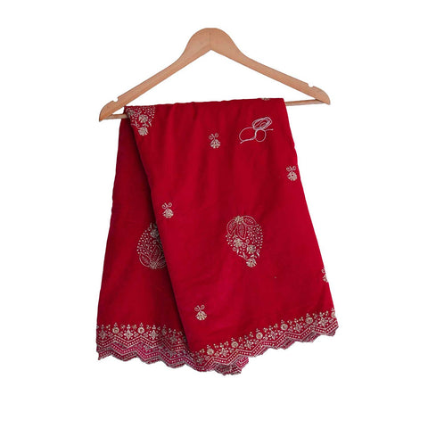 India Scarves Designer Velvet Dupatta,Embroidery, Traditional Wedding Floral Pattern, 240 x 110 cm