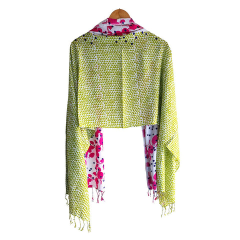 Women's Reversible Silk Viscose Summer Stole, with Fringe Tassels, 185 x 75 cm