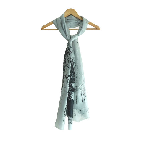 India Scarves Silk Stole, Prints Multi Color, 51 cm Width x 65 cm Length, Lightweight ( White And Black )