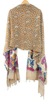 Kalamkari Hand Block Printed Pure Silk Brown Color Floral Design Stole Size 90 X 225 Cm