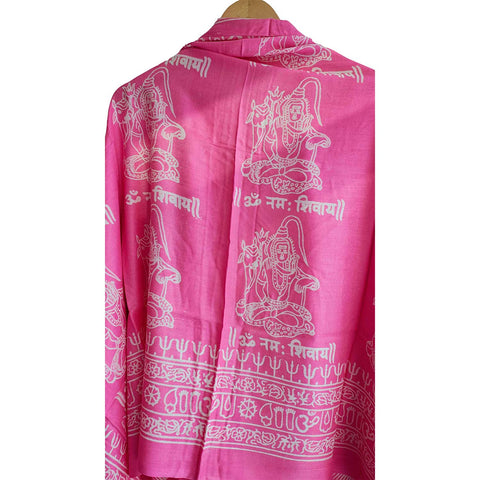 India Scarf Rayon Sarong with Hand-Printed Shiv ji Motifs( Pink )